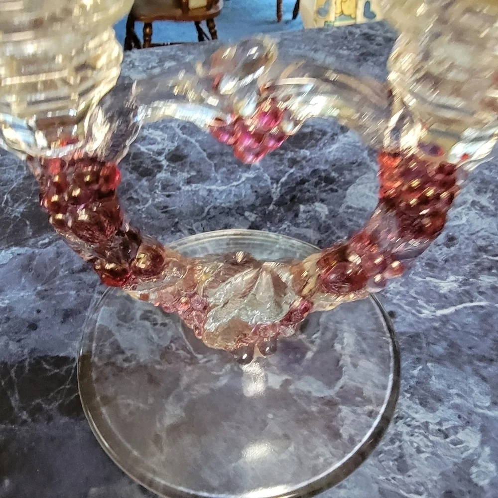 Vintage Indiana Glass Double Candle With Color Grapes And Vine Holder
